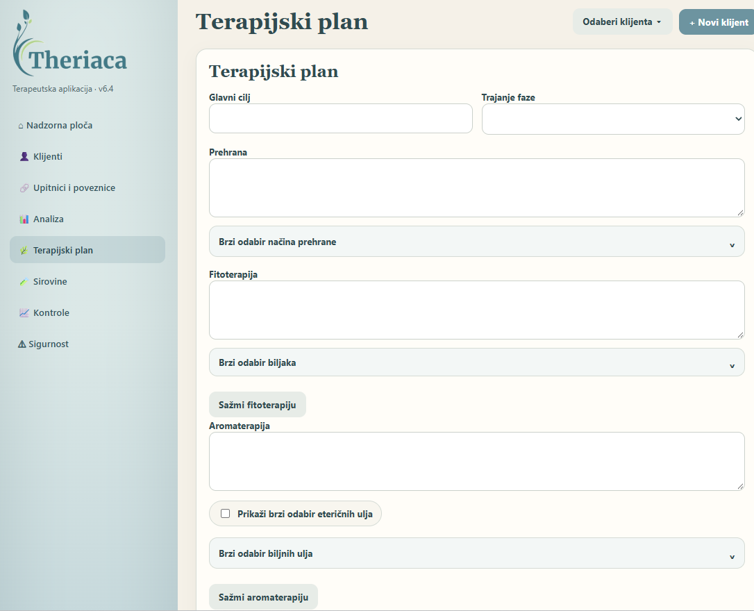Theriaca - Terapijski plan
